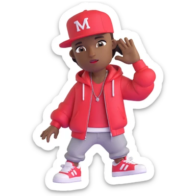 Make the rapper's skin significantly darker, keep the same 3D emoji style and all other features unchanged, with no background. sticker