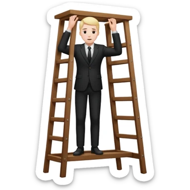 Man standing on chair planing to hang himself sticker