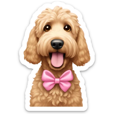 Golden doodle with pink bows on her ears sticker