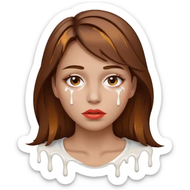 Brown Hair, Woman, white paint drip, face, hot, Sexy, lips sticker