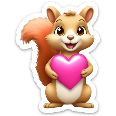cute squirrel holding two pink revolving hearts sticker