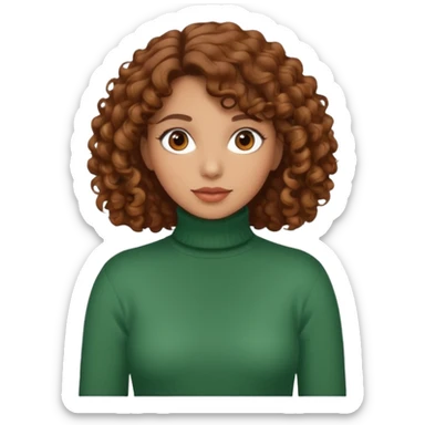 Lady with brown curly hair wearing a Turtleneck sweater sticker