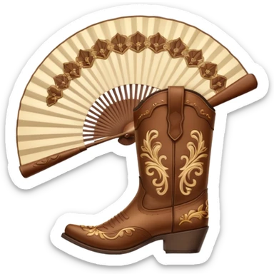 Cowboy boots in front of an open hand held fan sticker