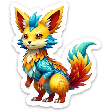 Elemental magical colorful exotic animesque Pokémon-Fakémon-animal-creature, (full body) sticker