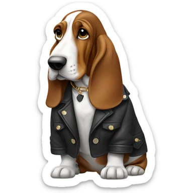 Basset wearing a jacket sticker