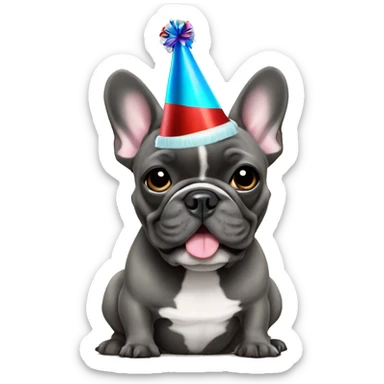 Blue brindle french bulldog with party hat sticker
