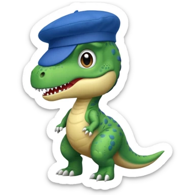 Let’s do a cute green T Rex dinosaur with a blue French beret sticker
