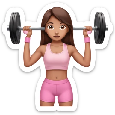 a north-east indian girl with long brown hair wearing a soft pink gym top lifting a barbell  sticker