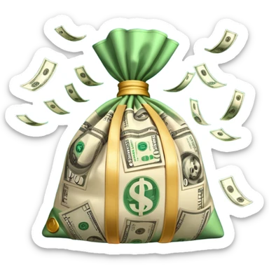 

3D emoji style, big bag of money, flying dollar bills, rich casino vibe, smooth lighting, high detail, clean edges, transparent background



 sticker