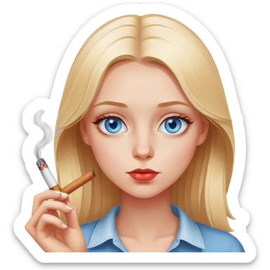 a blonde girl blue eyes (light red whites of eyes) smoking a blunt looking relaxed sticker