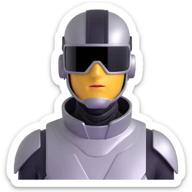 cyber y2k guy with metallic clothing, futuristic visor, and duct tape over his mouth sticker