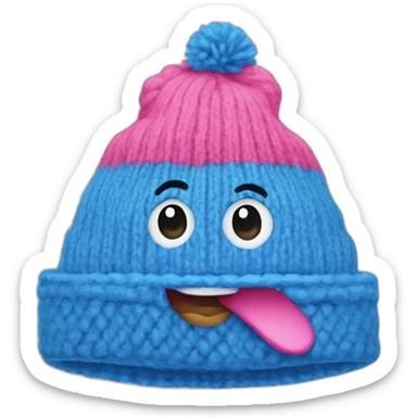 blue triangle with a pink woolen hat sticker