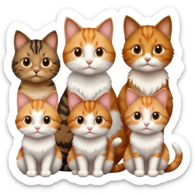 3 cats and each are different natural colours including brown tabby and white, calico, and ginger and white sticker