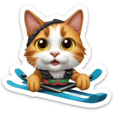 Calico cat on skis sticker