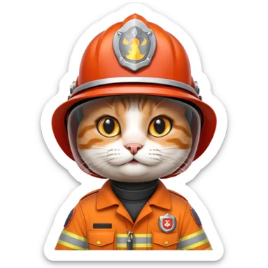 Cat firefighter, uniform including helmet of uniform sticker