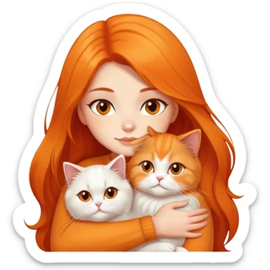 A pretty girl with long dark hair is hugging her orange light hair persian cat. sticker