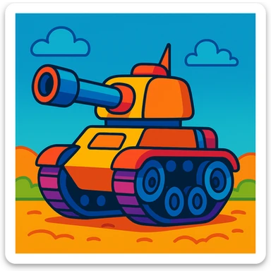 cartoon style tank with bright colors sticker