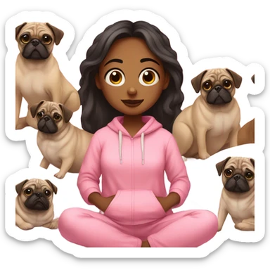 Girl in pink sweats with pugs laying on her bed sticker