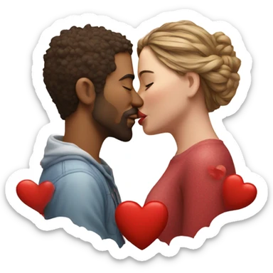 Hyper Realistic Couple kissing surrounded by red hearts and flowers  sticker