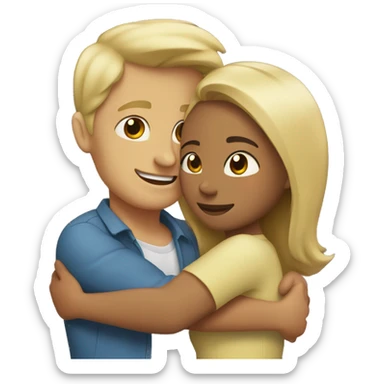 Blond man and hispanic woman hug each other sticker