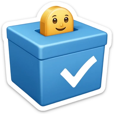 Blue box with a blue check in side sticker