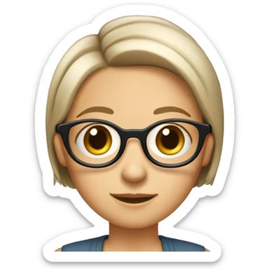 "A cute, round-faced woman with fair skin, large eyes, and a small mouth. She wears glasses and has a short bob haircut. She is an 8-year-experienced manager at a senior level. sticker