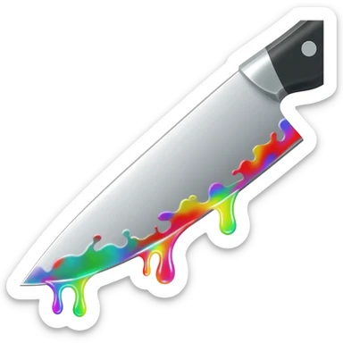 Knife with rainbow blood dripping from the blade sticker