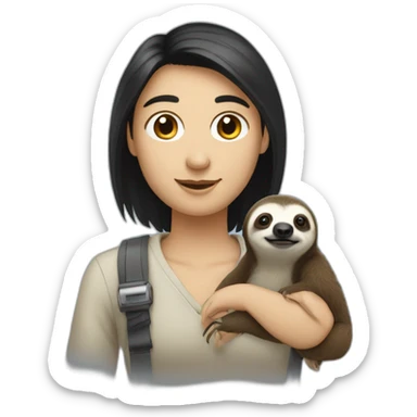 black hair white skin software engineer with a sloth around the neck sticker