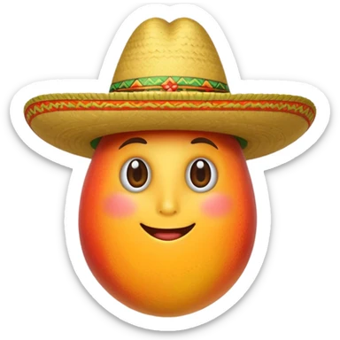 A mango wearing a sombrero sticker