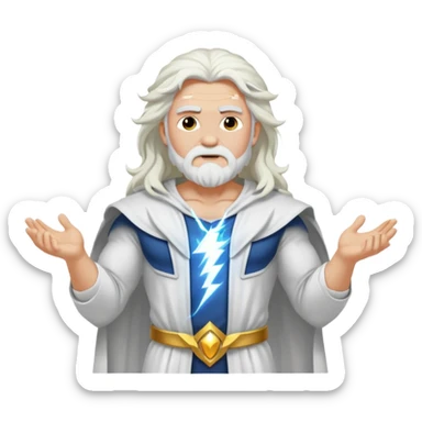 Zeus, whole body, white clothes, long white  hair, lightnings sticker