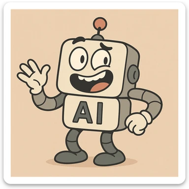 funny AI character, playful, cartoon style, suitable for Slack emoji sticker