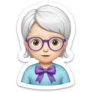 white haired little baby with glassess and ribbon on hair sticker