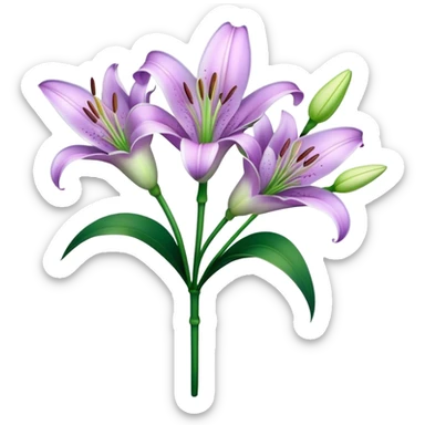 bouquet Light Purple Lily, luxuriant, stem, leaf, bud sticker