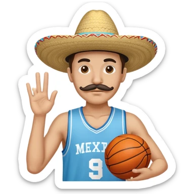 With lighter skin wearing a sombrero, a big fake mustached, and a light blue basketball jersey sticker