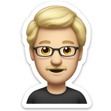 A blonde chubby man with a moustache and medium long hair and glasses sticker