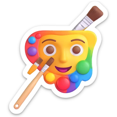 painter's palette with brush, 3D emoji style, saturated colors, realistic effect, no text sticker
