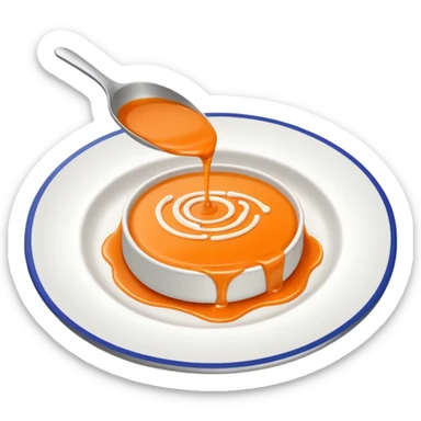 Minimal icon of a white plate with a thin, Michelin-style sauce drizzle in a C shape, using accent color #FF3D00. sticker
