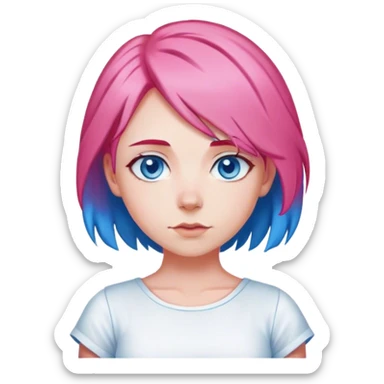 pink hair and a white dress with the blue eyes and the red shirt with the blue hair on the bottom of the shirt is my dream pet  sticker