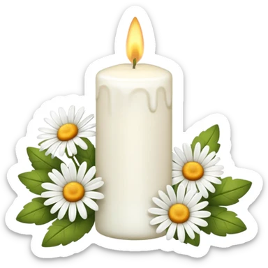 white candle with daisies sticker