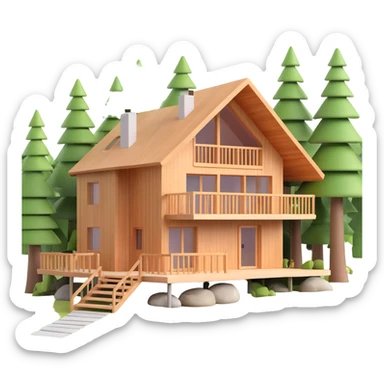 contemporary forest house with natural materials and integrated into woodland setting sticker