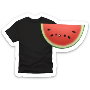 A Black Tshirt with an image of one slice of watermelon in the middle of the Tshirt sticker