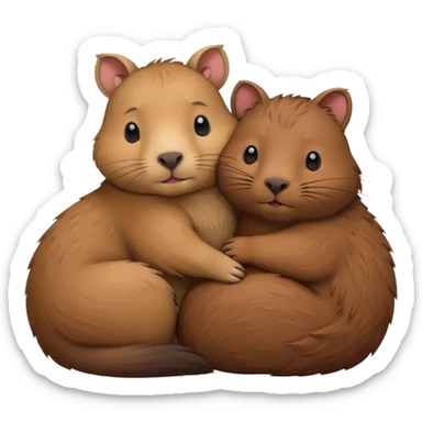 capybara and a cat cudding with each other sticker