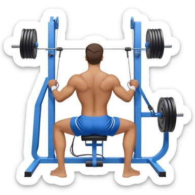 back view of man with blue shorts using seated cable-rows machine sticker