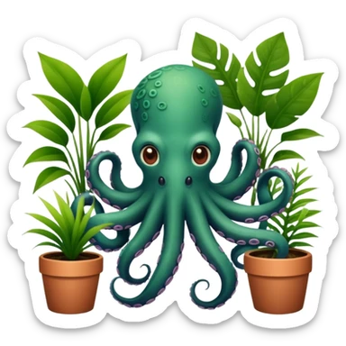 Octopus with house plants sticker