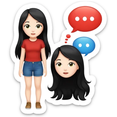 cute girl full body with long black hair with speech bubbles not have money sticker