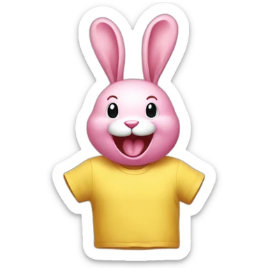 Pink rabbit, yellow tee shirt, laughing sticker