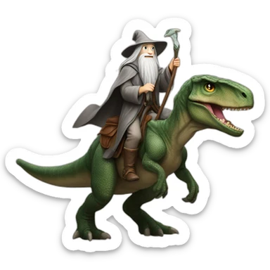 Gandalf riding a dinosaur sticker