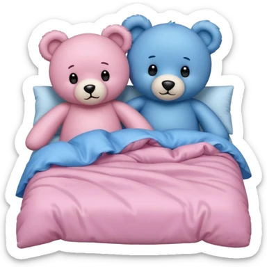 A pink and a blue teddy bear in bed  sticker