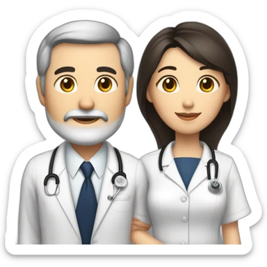 husband american age 64 dark brown hair trimmed beard wearing business suit holding bible together, wife asian age 64 black shoulder length hair wearing nurse uniform, no children sticker