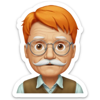 old man, orange hair, white mustache, wearing glasses sticker